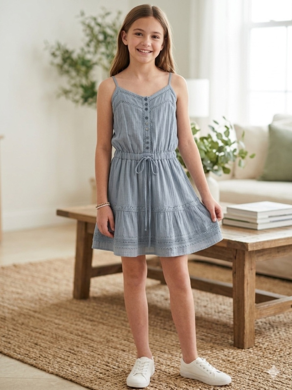 KATIE J NYC Girls' Sundress with Lace Trim